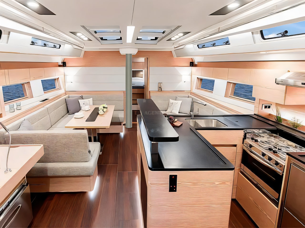 Layout of Hanse 588 sail boat with 3 cabins Croatia yacht charter