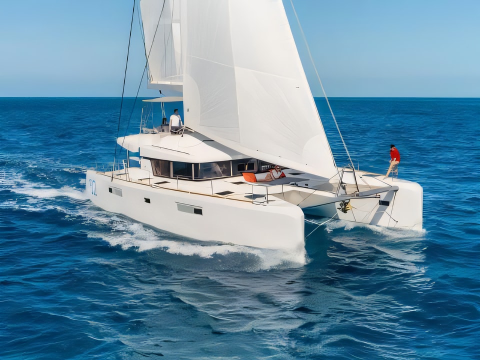 Exterior overview of Lagoon 52F catamaran for charter from Seget Donji Marina Baotic in the Split sailing area Croatia