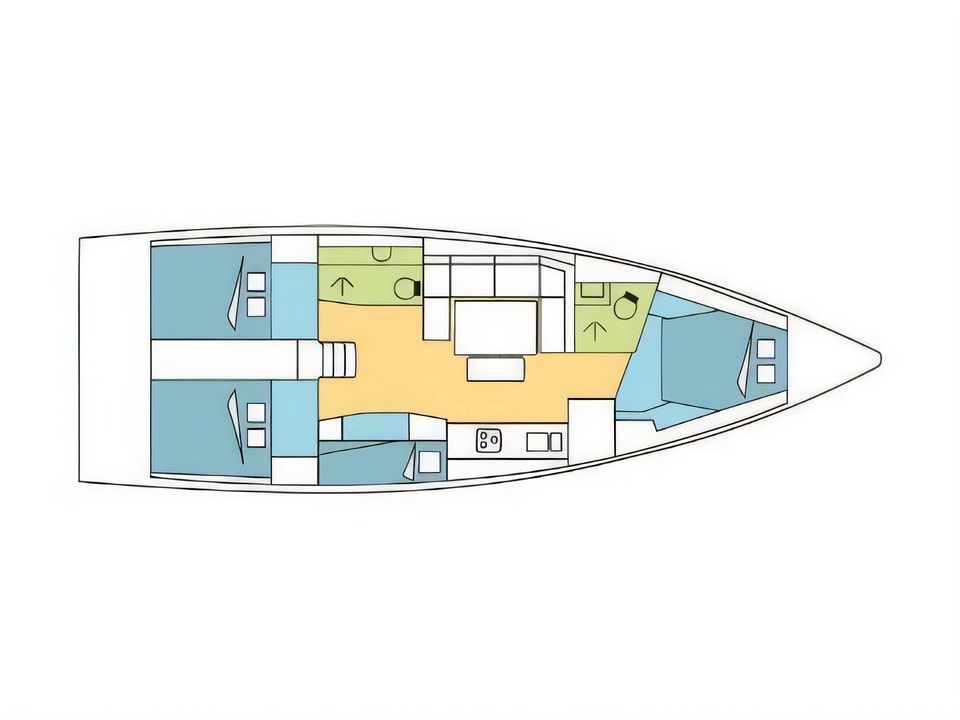 Layout of Dufour 430 Grand Large sail boat with 4 cabins Croatia yacht charter