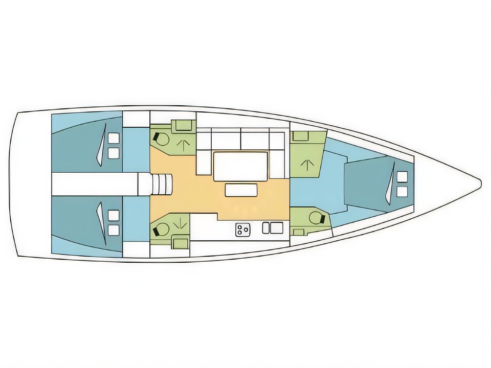 Layout of Dufour 460 Grand Large - 3 cab sail boat with 3 cabins Croatia yacht charter