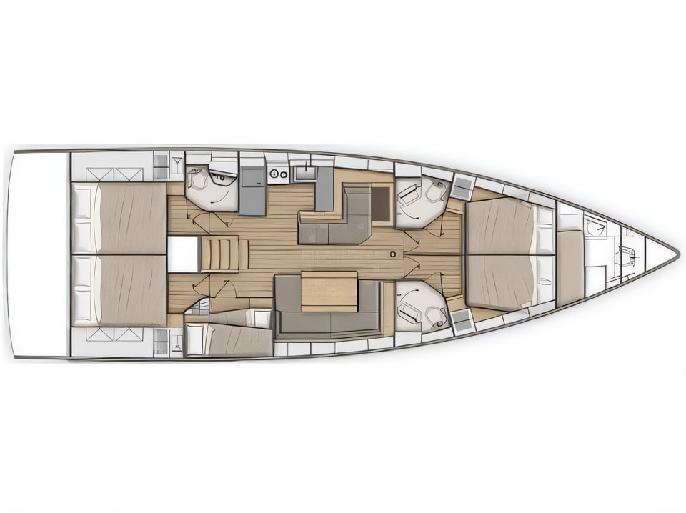 Layout of Oceanis 51.1 sail boat with 6 cabins Croatia yacht charter