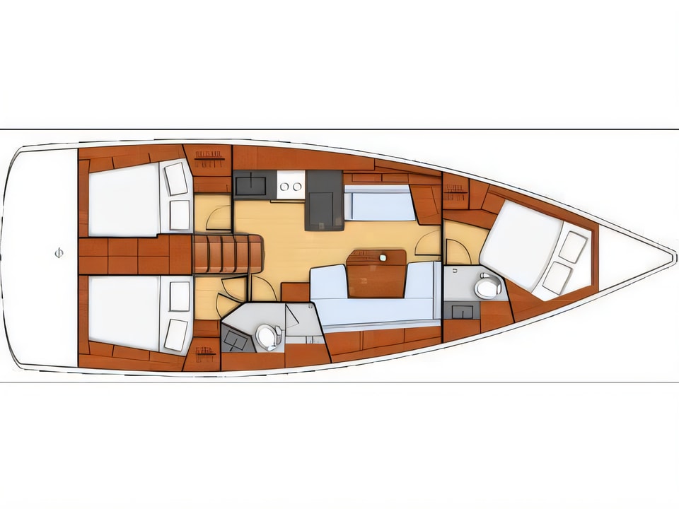 Layout of Oceanis 41.1 sail boat with 3 cabins Croatia yacht charter