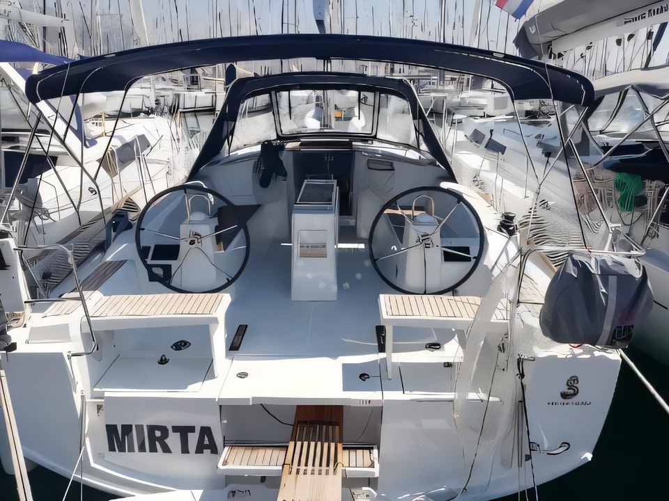Exterior overview of Oceanis 38.1 sail boat for charter from Kastela Gomilica Marina in the Sibenik sailing area Croatia