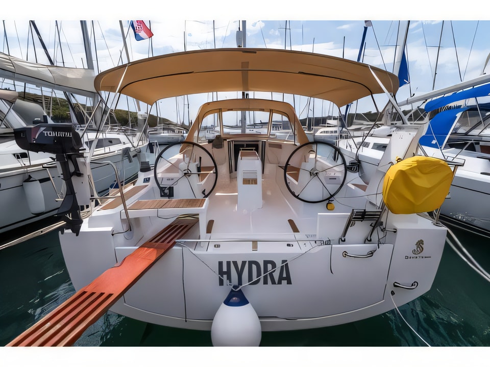 Exterior overview of Oceanis 38.1 sail boat for charter from Dubrovnik ACI Marina in the Dubrovnik sailing area Croatia