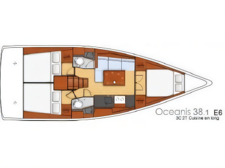 Layout of Oceanis 38.1 sail boat with 3 cabins Croatia yacht charter