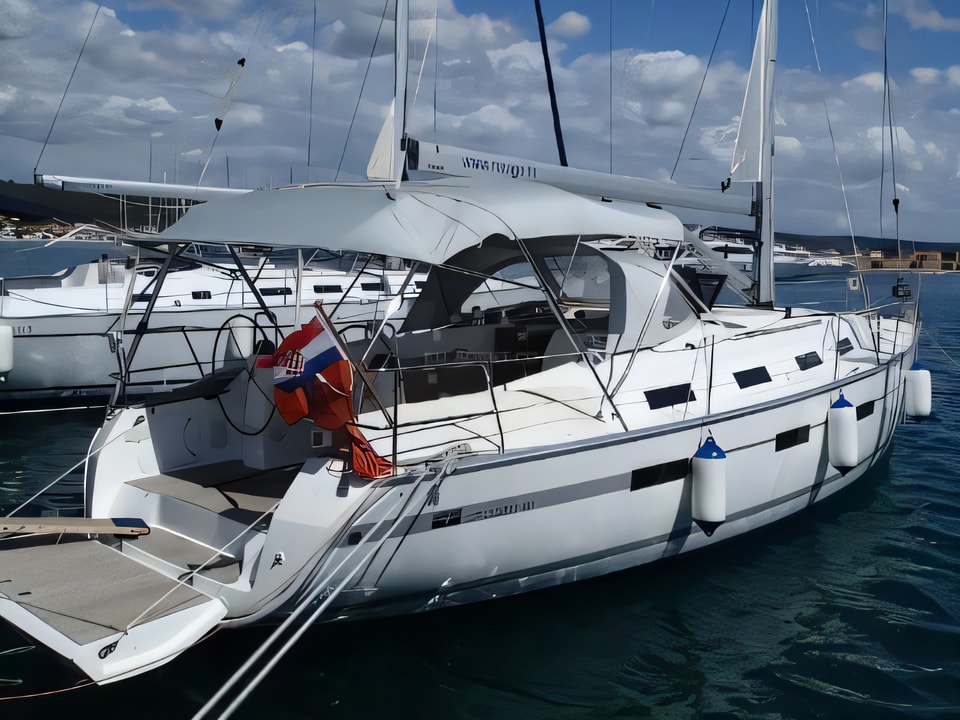 Exterior overview of Bavaria 40 Cruiser. sail boat for charter from Sukosan Marina Dalmacija in the Kornati sailing area Croatia