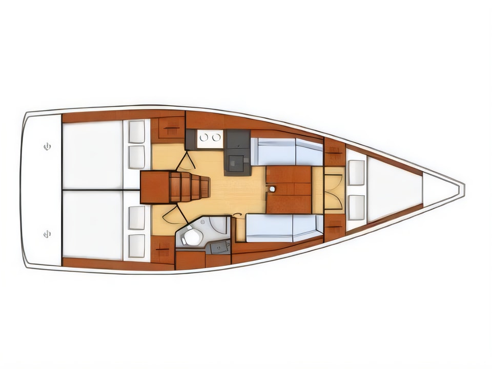 Layout of Oceanis 35.1 sail boat with 3 cabins Croatia yacht charter