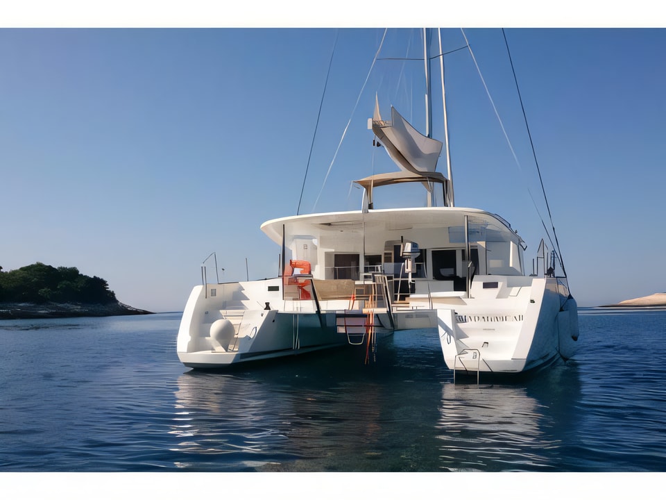 Exterior overview of Lagoon 450 catamaran for charter from Solta Rogac in the Split sailing area Croatia