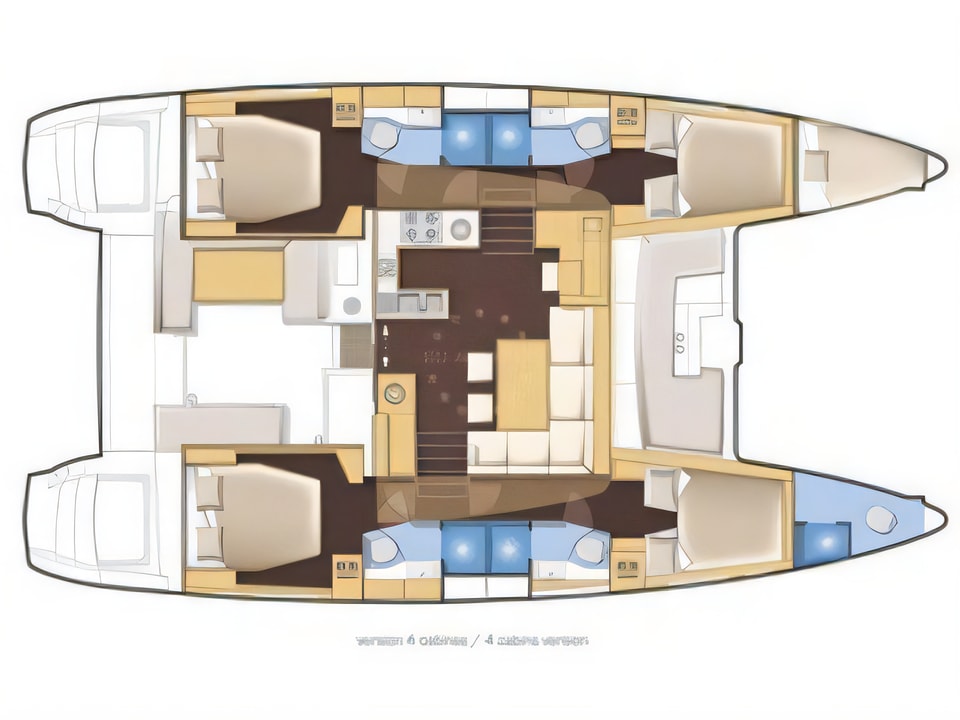 Layout of Lagoon 450 catamaran with 5 cabins Croatia yacht charter