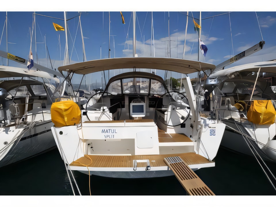 Exterior overview of Dufour 412 Grand large sail boat for charter from Trogir ACI Marina in the Split sailing area Croatia