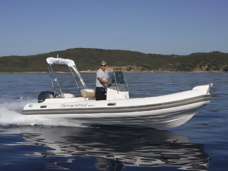 Exterior overview of TEMPEST 600 + Mercury 115 motor boat for charter from Sukosan Marina Dalmacija in the Zadar sailing area Croatia