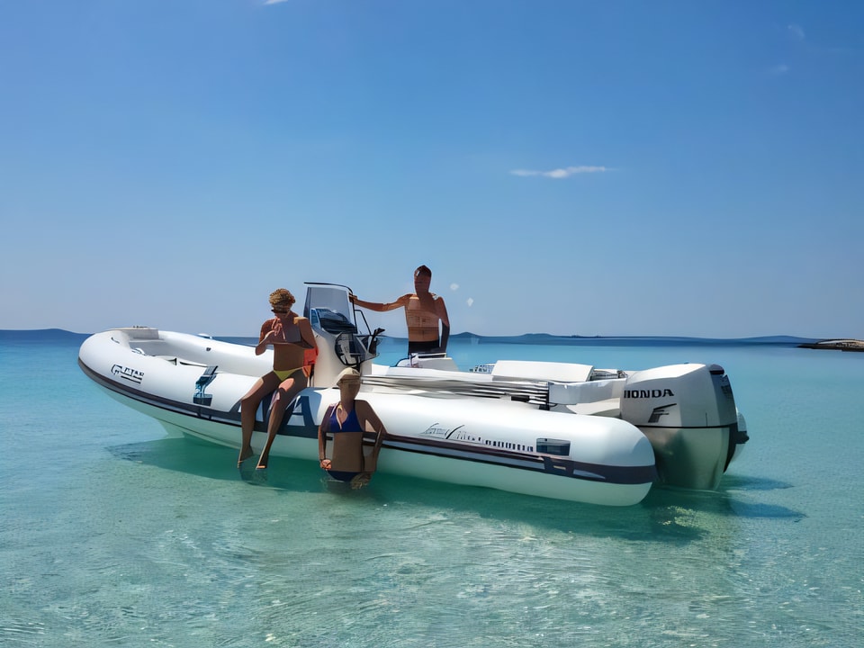 Exterior overview of SPORT 22GT + Honda 150 motor boat for charter from Sukosan Marina Dalmacija in the Zadar sailing area Croatia