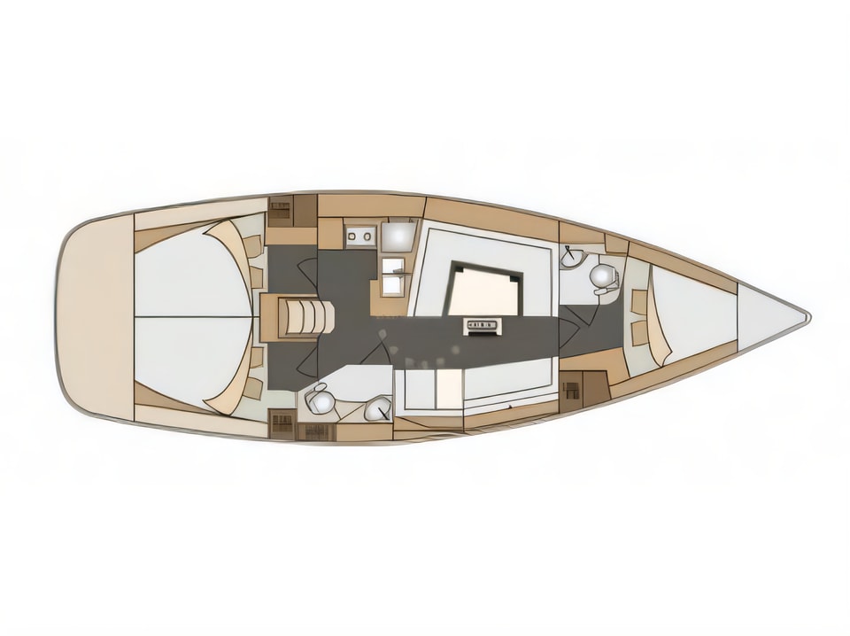 Layout of Elan Impression 40 sail boat with 3 cabins Croatia yacht charter