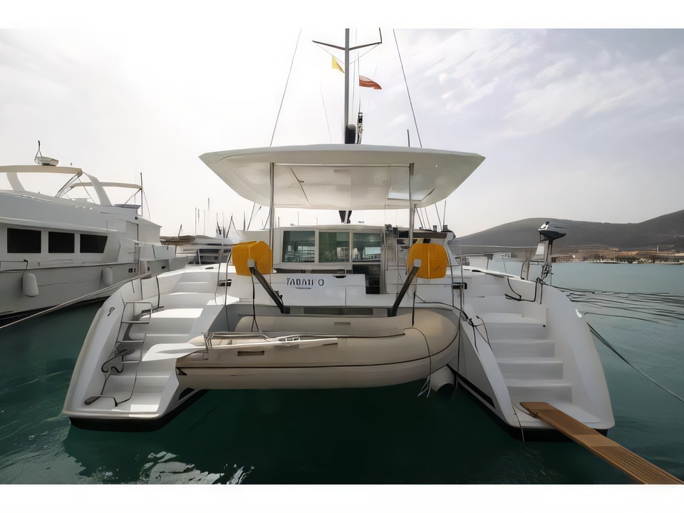 Exterior overview of Lagoon 420 catamaran for charter from Trogir ACI Marina in the Split sailing area Croatia