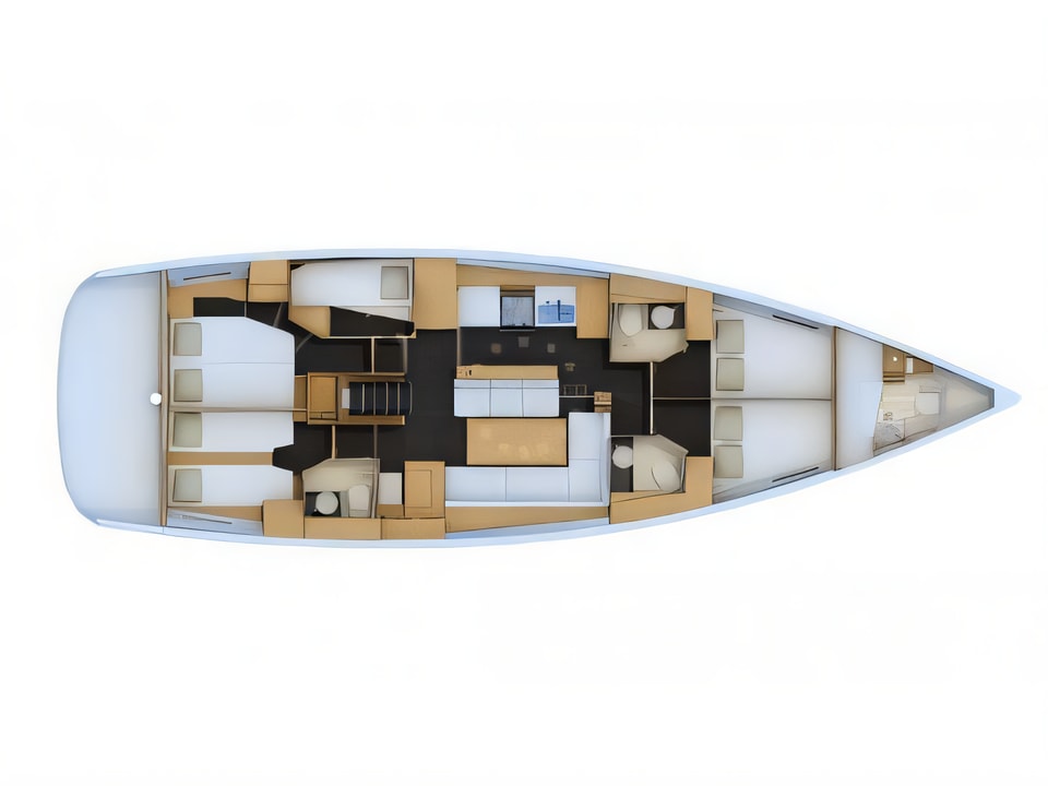 Layout of JEANNEAU 54 BT sail boat with 6 cabins Croatia yacht charter