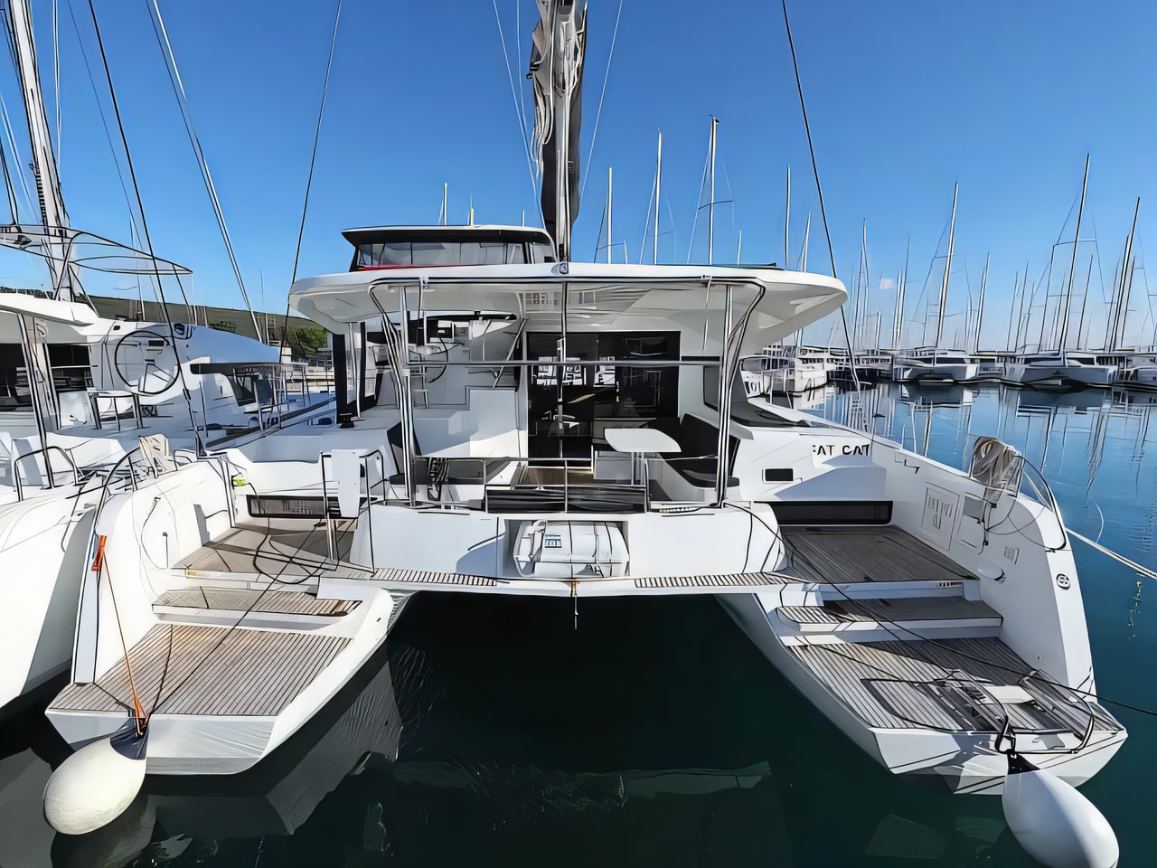 Exterior overview of Lagoon 42 catamaran for charter from Sukosan Marina Dalmacija in the Zadar sailing area Croatia