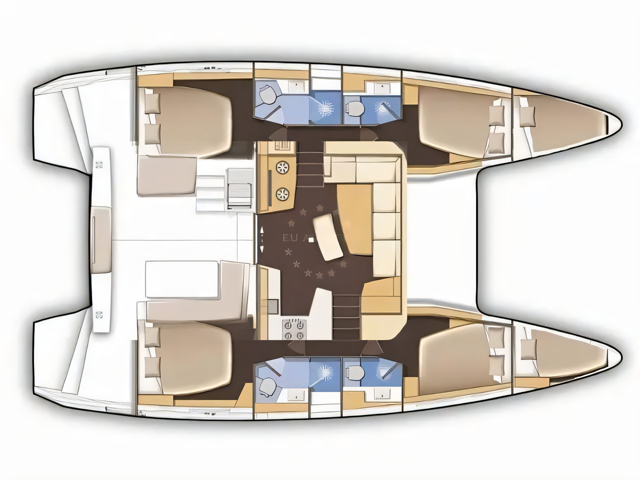 Interior of Lagoon 42 catamaran with 6 cabins Croatia yacht charter