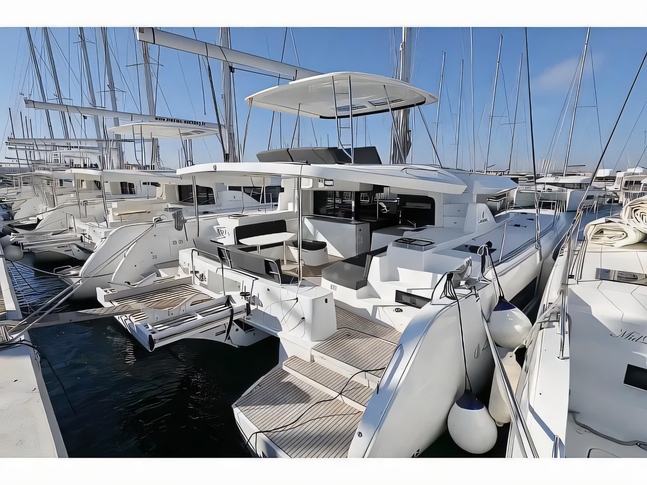 Exterior overview of Lagoon 46 catamaran for charter from Sukosan Marina Dalmacija in the Zadar sailing area Croatia