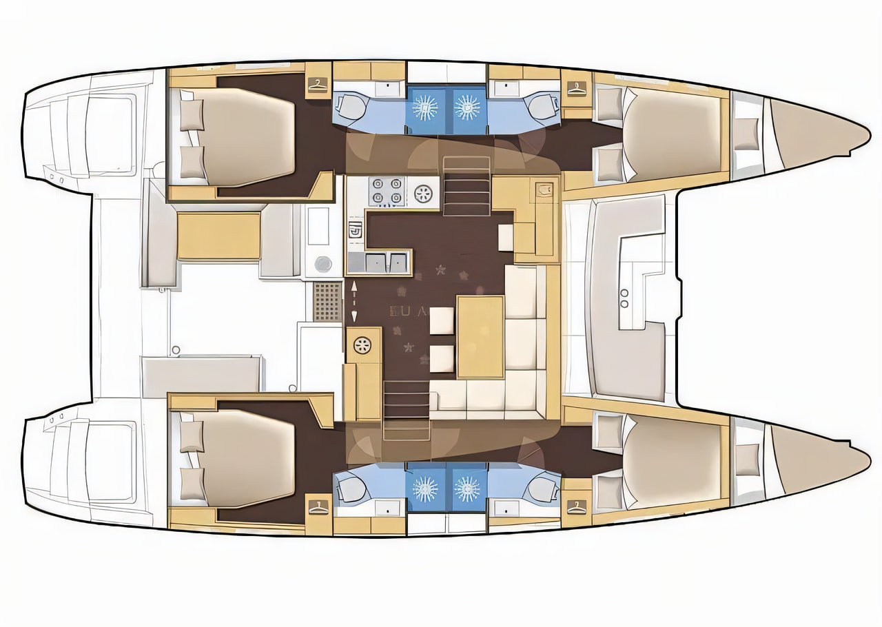 Interior of Lagoon 450 catamaran with 6 cabins Croatia yacht charter