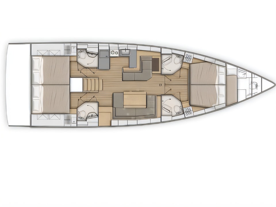 Layout of Oceanis 51.1 sail boat with 5 cabins Croatia yacht charter