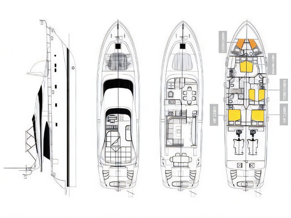 Layout of Maiora 20S motor boat with 4 cabins Croatia yacht charter