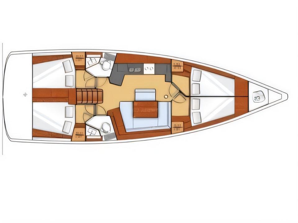 Layout of Oceanis 45 sail boat with 4 cabins Croatia yacht charter