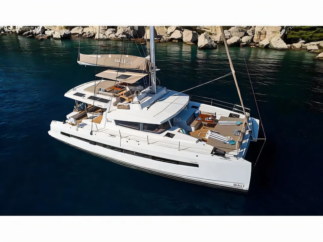 Exterior overview of Bali 5.4 catamaran for charter from SCT Marina Trogir in the Split sailing area Croatia