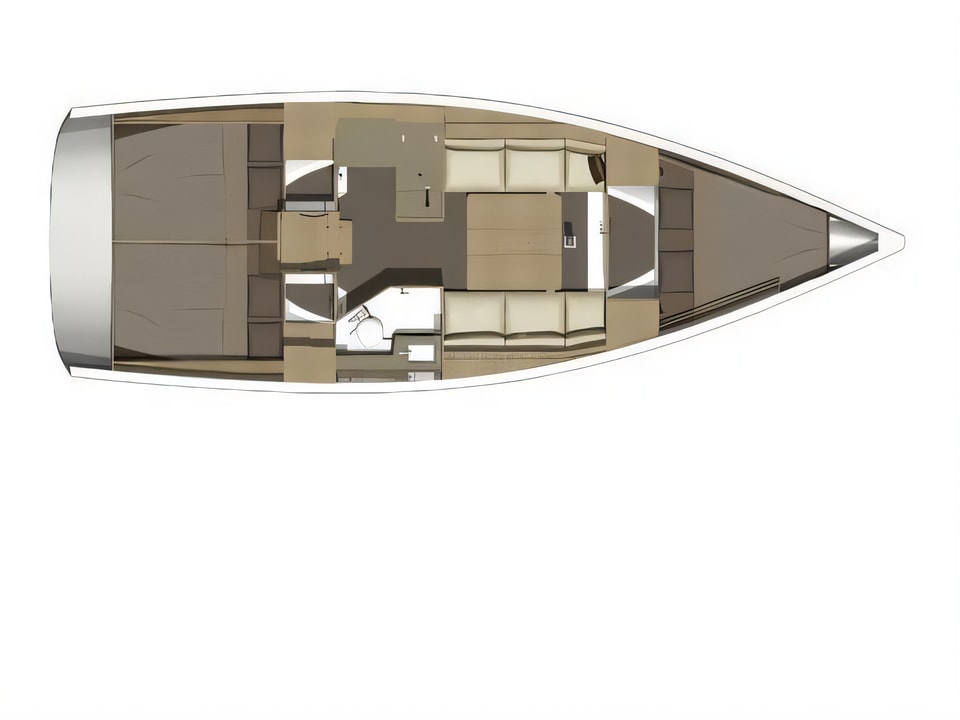 Layout of Dufour 360 GL sail boat with 3 cabins Croatia yacht charter