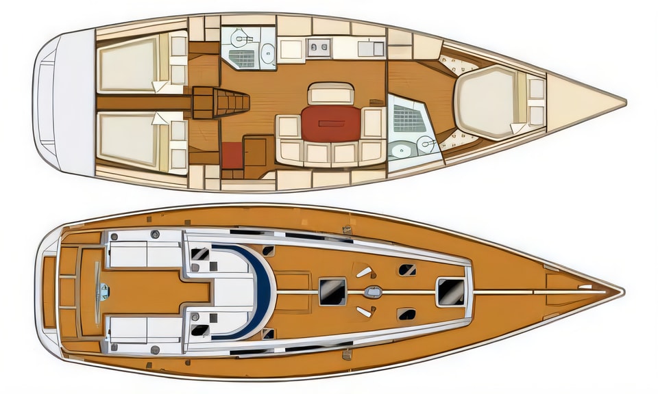 Layout of Grand Soleil 43 sail boat with 3 cabins Croatia yacht charter