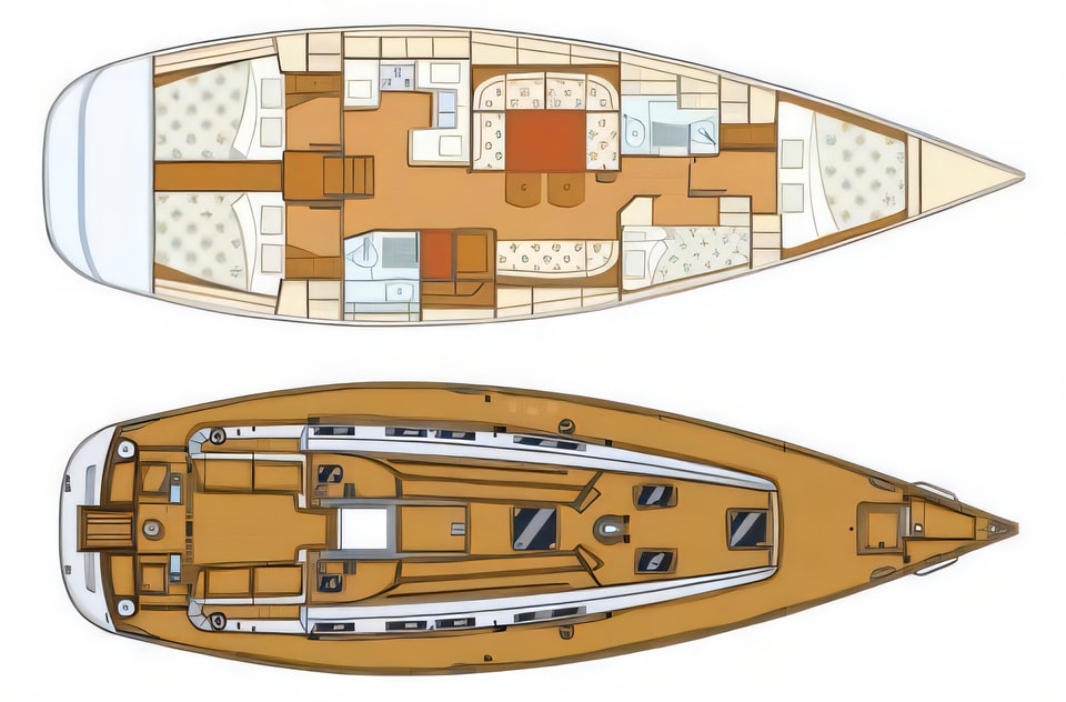 Layout of Grand Soleil 50 sail boat with 4 cabins Croatia yacht charter