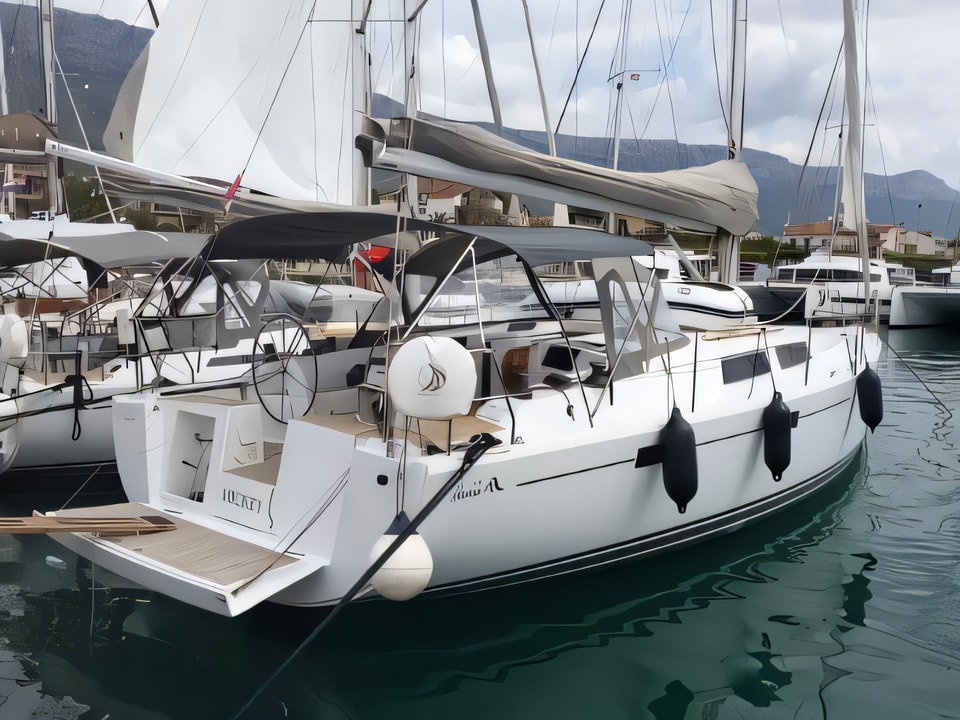 Exterior overview of Hanse 415 sail boat for charter from Rogoznica Marina Frapa in the Sibenik sailing area Croatia