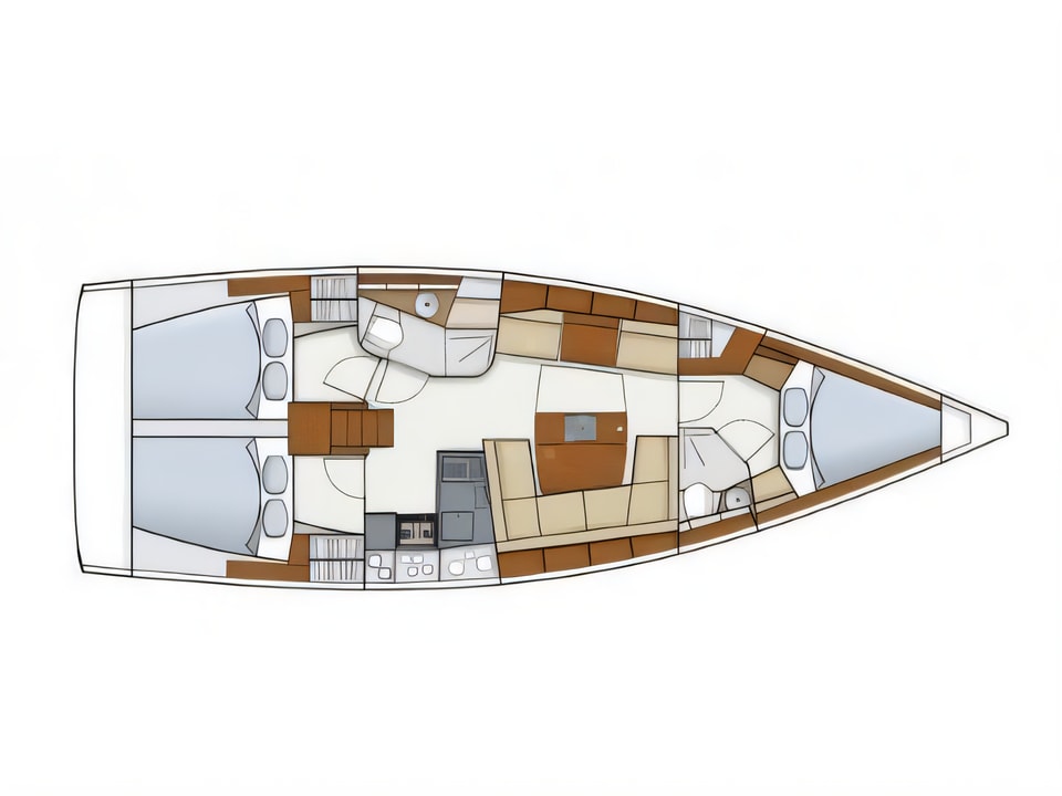 Layout of Hanse 415 sail boat with 3 cabins Croatia yacht charter