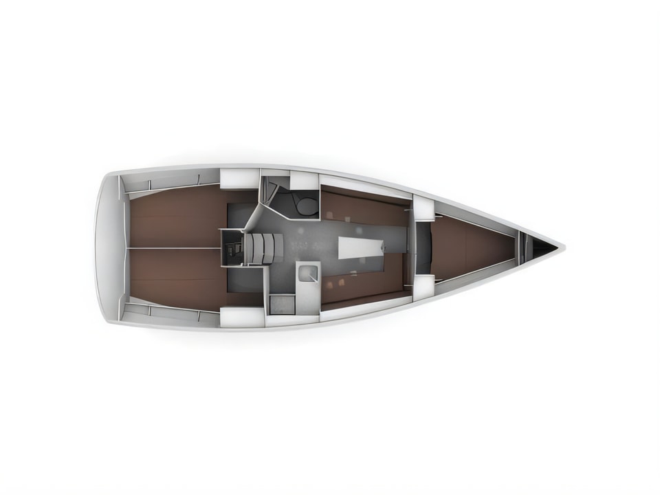 Layout of Bavaria Cruiser 34 sail boat with 3 cabins Croatia yacht charter