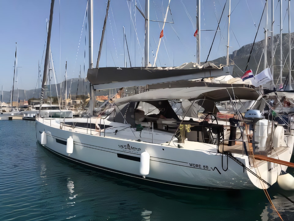 Exterior overview of More 55 sail boat for charter from Kastela Gomilica Marina in the Sibenik sailing area Croatia