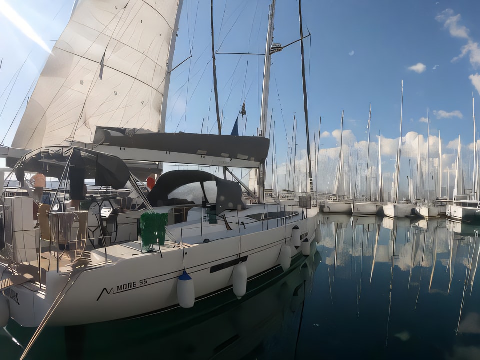 Exterior overview of More 55 sail boat for charter from Kastela Gomilica Marina in the Sibenik sailing area Croatia