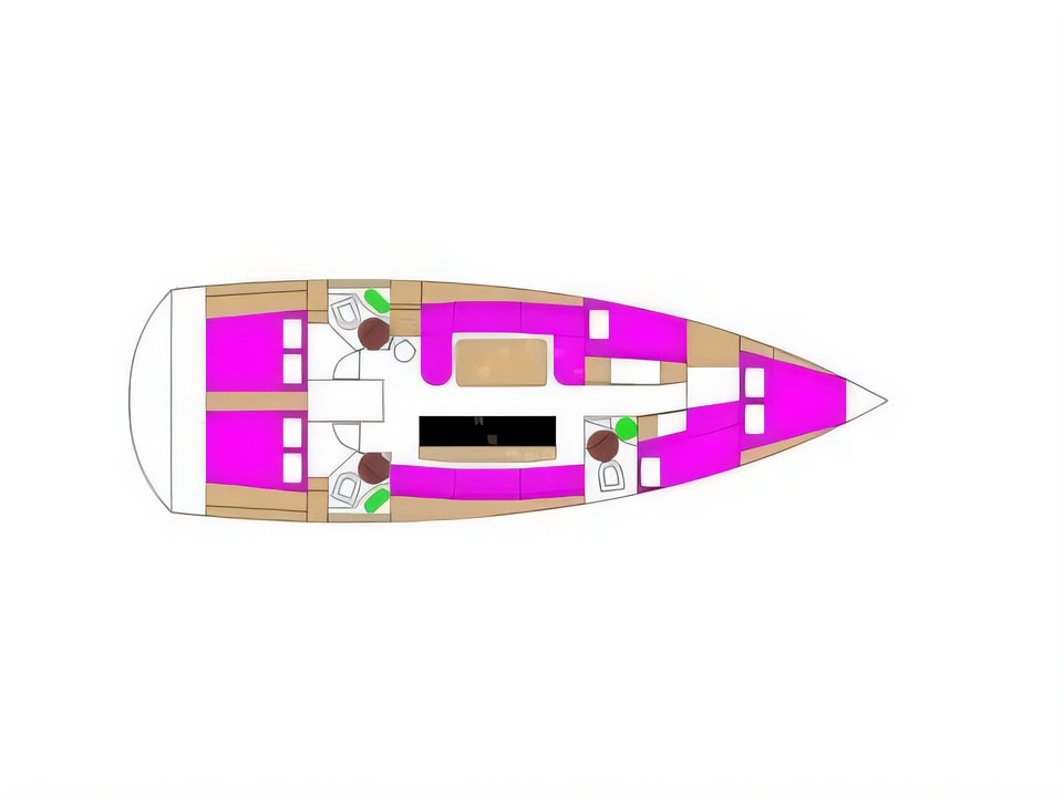 Layout of D&D Kufner 50 sail boat with 5 cabins Croatia yacht charter