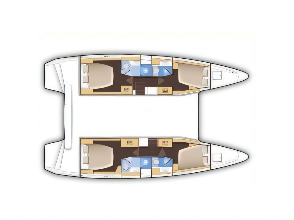 Layout of Lagoon 42 catamaran with 6 cabins Croatia yacht charter