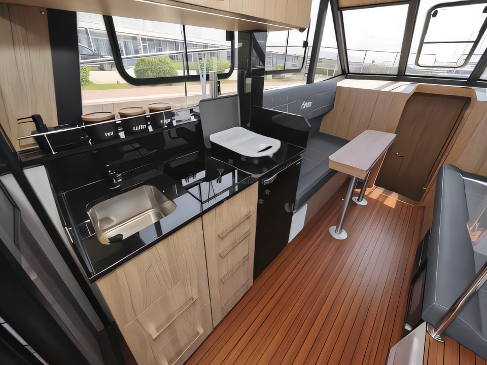 Interior of Futura 40 Grand Horizon motor boat with 3 cabins Croatia yacht charter