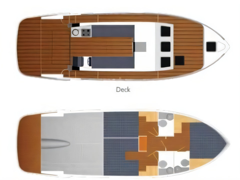 Layout of Futura 40 Grand Horizon motor boat with 3 cabins Croatia yacht charter