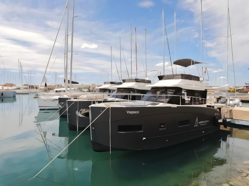 Exterior overview of Futura 40 Grand Horizon motor boat for charter from Sukosan Marina Dalmacija in the Zadar sailing area Croatia