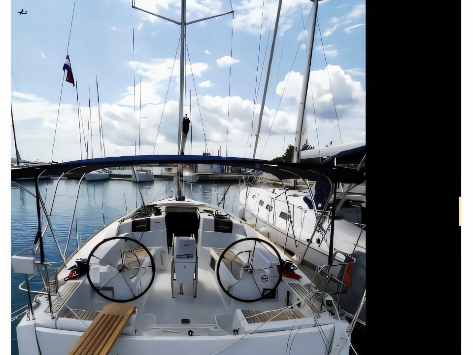 Exterior overview of Sun Odyssey 389 sail boat for charter from Vodice ACI Marina in the Sibenik sailing area Croatia