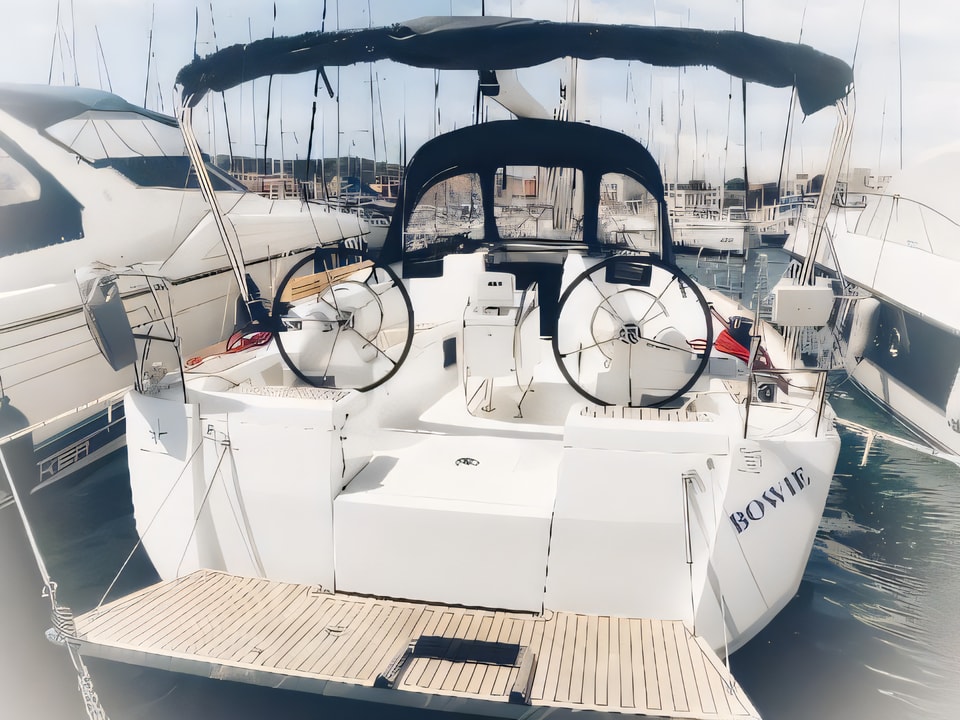 Exterior overview of Sun Odyssey 419 sail boat for charter from Vodice ACI Marina in the Sibenik sailing area Croatia