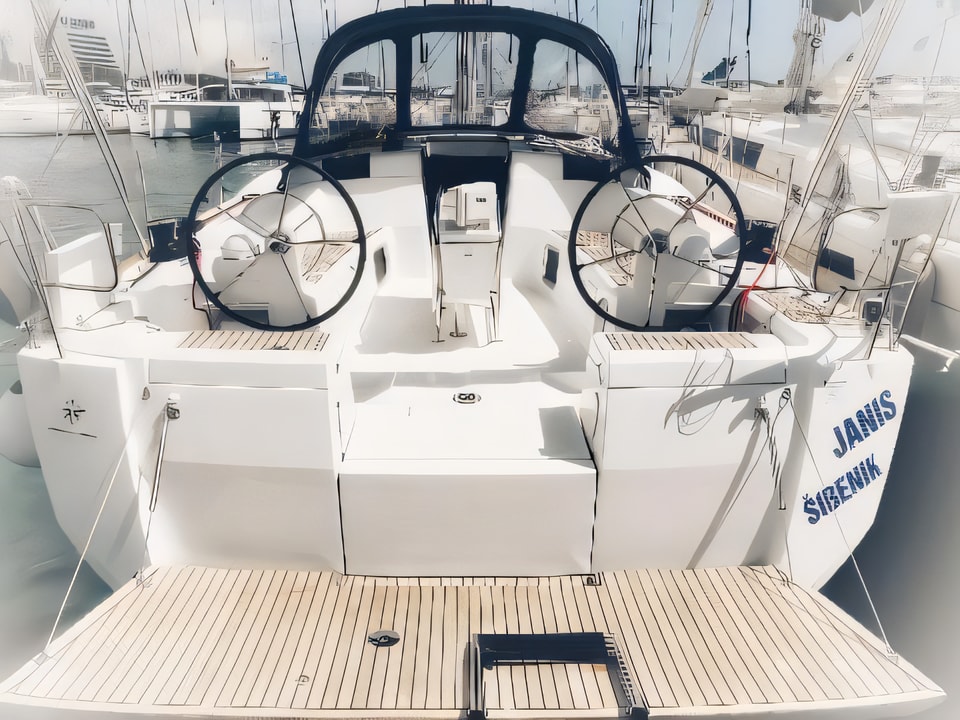 Exterior overview of Sun Odyssey 449 sail boat for charter from Vodice ACI Marina in the Sibenik sailing area Croatia