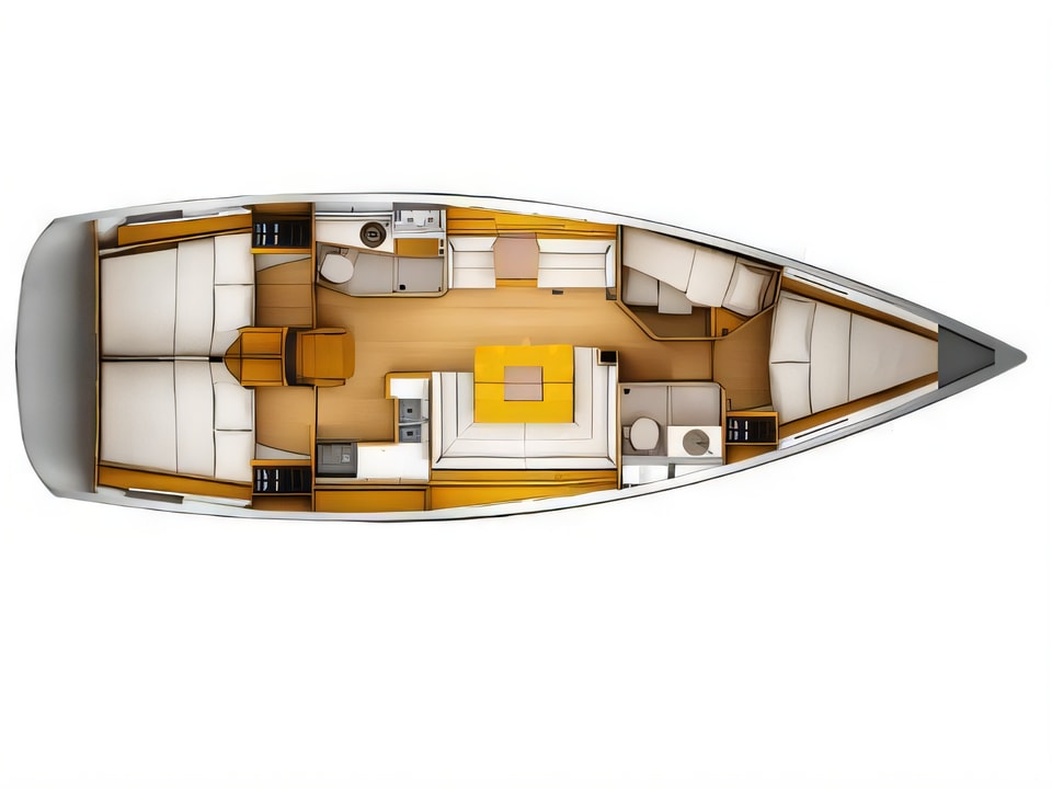 Layout of Sun Odyssey 449 sail boat with 4 cabins Croatia yacht charter