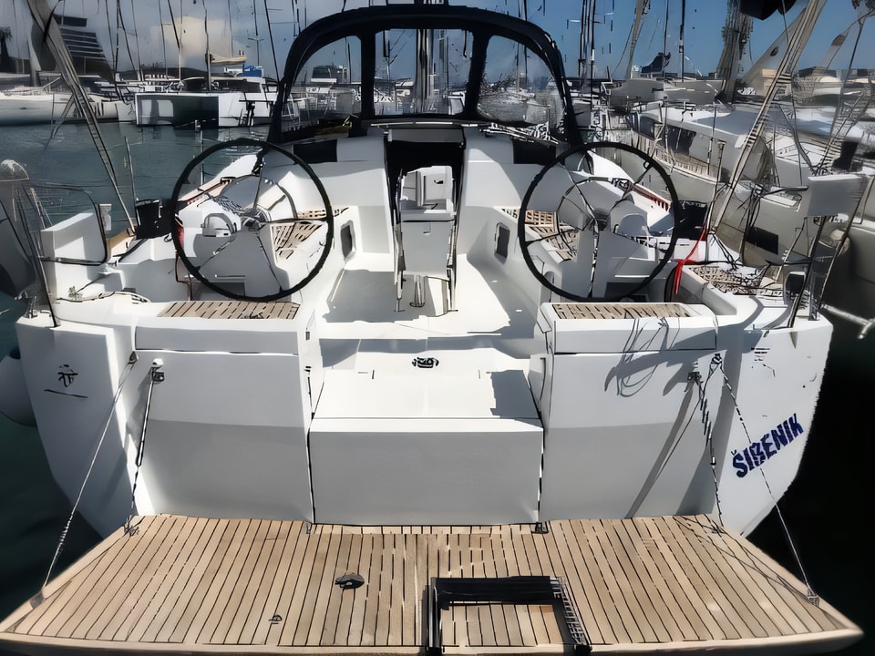 Exterior overview of Sun Odyssey 449 sail boat for charter from Vodice ACI Marina in the Sibenik sailing area Croatia