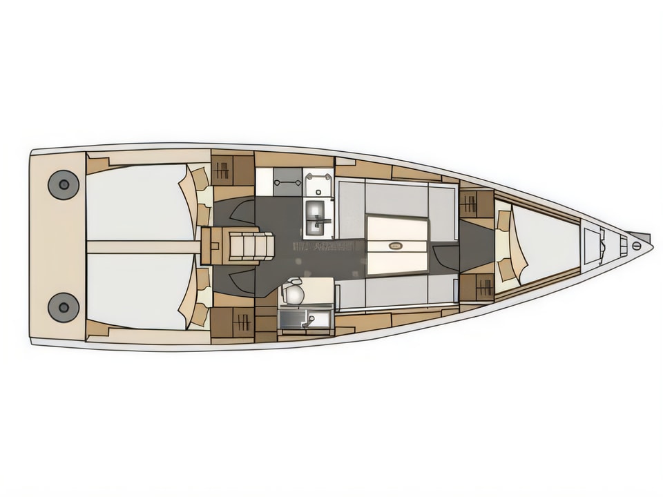 Layout of Elan E4 sail boat with 3 cabins Croatia yacht charter