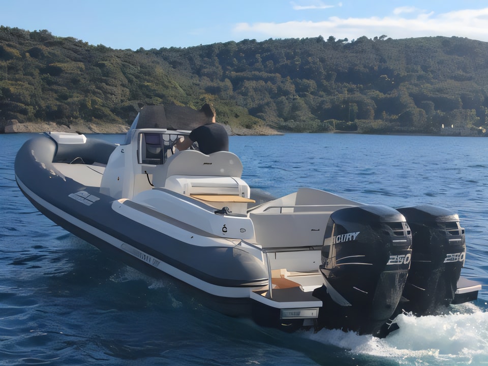Exterior overview of CLUBMAN 28 + Mercury 500 motor boat for charter from Sukosan Marina Dalmacija in the Zadar sailing area Croatia