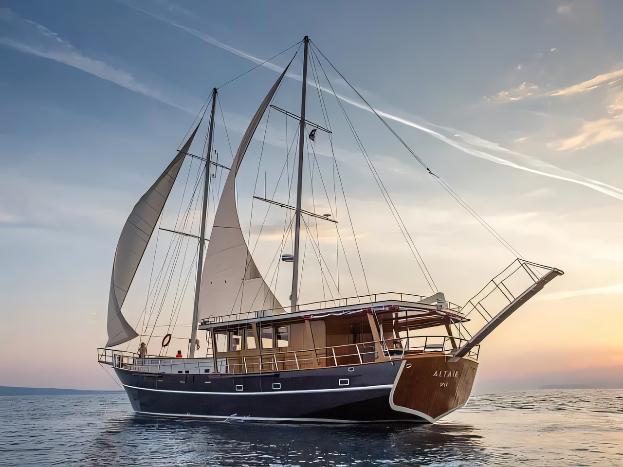 Exterior overview of Gulet Altair gulet or cruiser for charter from Sumpetar Port in the Split sailing area Croatia