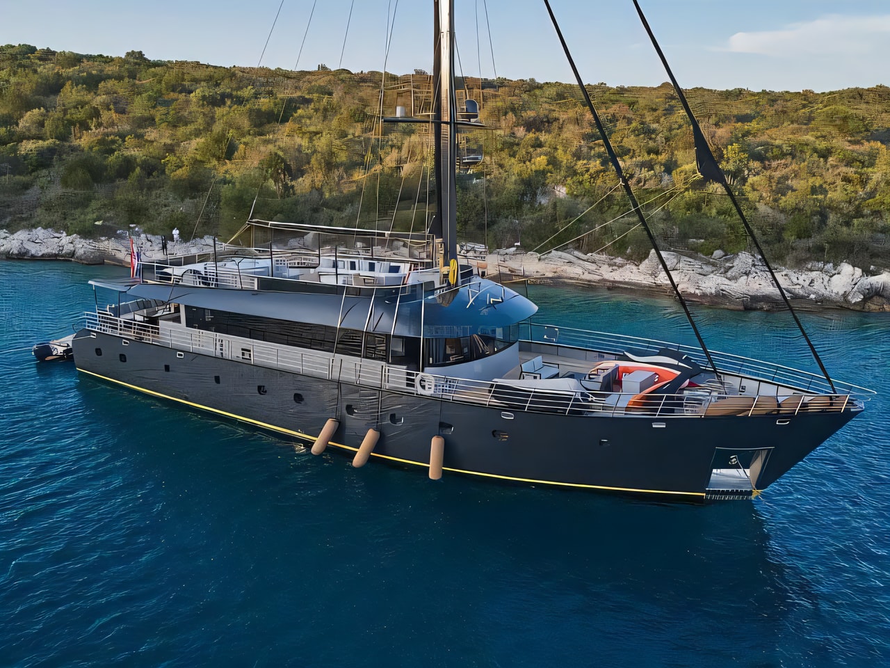 Exterior overview of Luxury Sailing Yacht Rara Avis sail boat for charter from Split Port in the Split sailing area Croatia