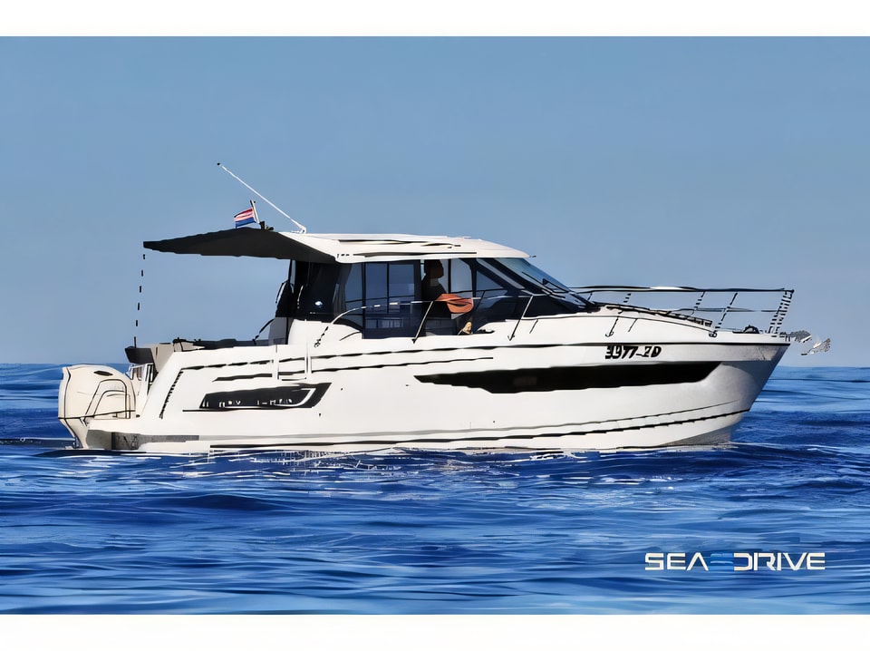 Exterior overview of Merry Fisher 895 motor boat for charter from Biograd Kornati in the Zadar sailing area Croatia